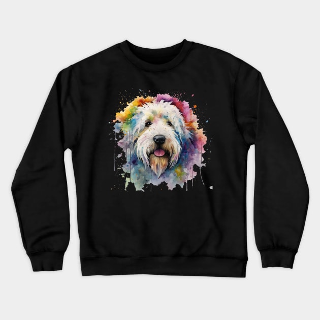 Sheepdog Bright Watercolor Painting Crewneck Sweatshirt by nonbeenarydesigns